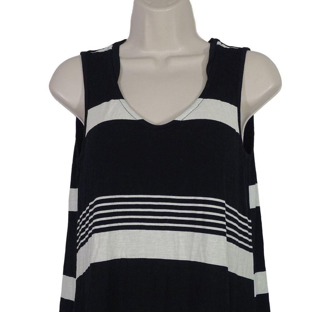 Cable and Gauge Black White Striped Tank Tunic Top Women Size M Jersey Knit - Picture 3 of 8